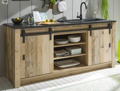 Produktbild von Küchenschrank "Stove" in Used Wood anthrazit Küche Unterschrank für Spüle oder Kochfeld