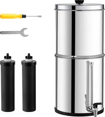 Produktbild von SucceBuy Schwerkraft-Wasserfiltersystem, 2,25 g 304 Edelstahl-Arbeitsplatte, reduziert Blei und 99 % Chlor, 2 Filter, Wasserstandshahn