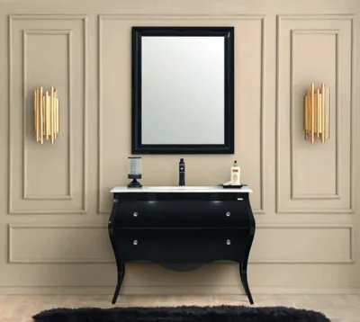 Produktbild von Casa Padrino Luxus Barock Badezimmer Set Schwarz / Weiß - 1 Waschtisch & 1 Waschbecken & 1 Wandspiegel - Badezimmer Möbel im Barockstil