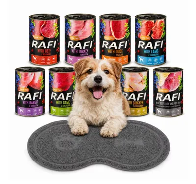 Image de Dolina Noteci RAFI Adult Sans céréales, assortiment de saveurs, 8 x 400 g + tapis de gamelle offert | Nourriture humide