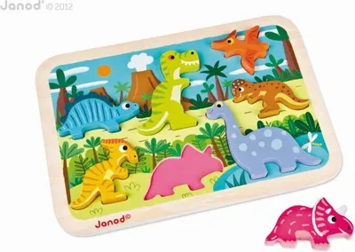 Produktbild von Janod Holzpuzzle Dinosaurier - Lernspielzeug 7 Teile für Kinder
