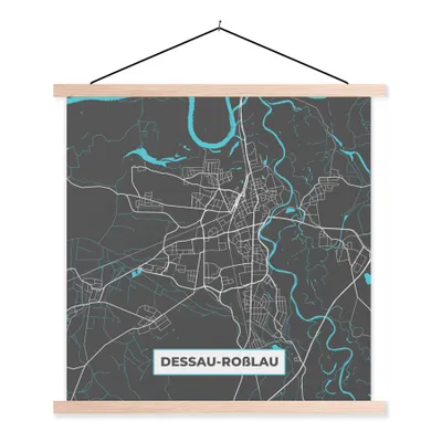 Produktbild von MuchoWow® Textilposter Karte - Stadtplan - Dessau Roßlau- Deutschland - Blau 60x60 cm mit holzfarbenen Rahmen - Wanddekoration