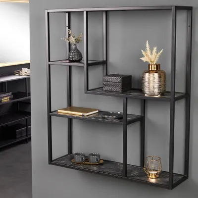 Produktbild von riess-ambiente Modernes Wandregal SLIM LINE 95cm anthrazit schwarz Marmor-Design Metall hängend