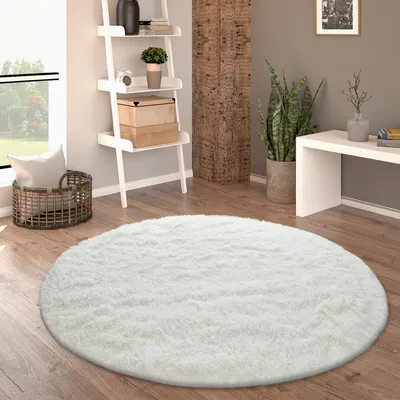Produktbild von Hochflor Teppich Rund Wohnzimmer Shaggy Langflor Kunstfell Flauschig Einfarbig Grösse 160 cm Rund