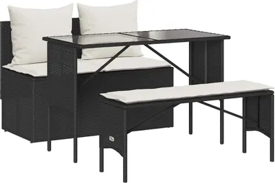 Obrázek produktu pro vidaXL 3dílný zahradní jídelní set s polštáři Black Poly Rattan