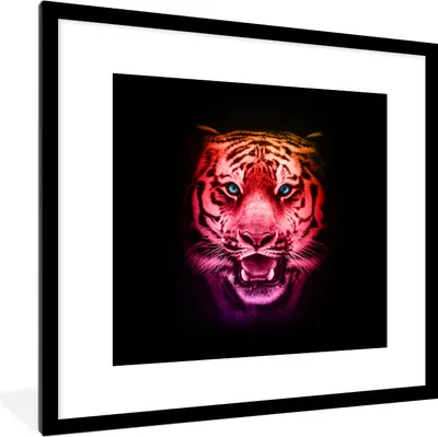 Produktbild von MuchoWow® MuchoWow® Gerahmtes Poster Tiger - Farben - Tiere 40x40 cm - Poster mit zchwarzem Bilderrahmen - Poster - Plakat im Rahmen