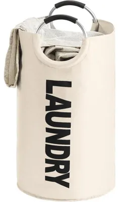 Productafbeelding van Opvouwbare wasmand, 115 liter, beige, met handvat, Oxford aluminium, 43x43x79 cm