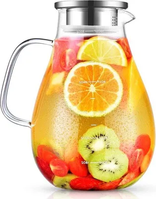 Produktbild von Famanu Wasserkaraf 2,4 Liter mit Deckel - Borosilikatglas, hitzebeständig, für kalte und warme Getränke