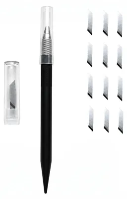 Präzisionsmesser-Set mit 12 Klingen, Bastelmesser, ergonomischer Griff, Schwarz
