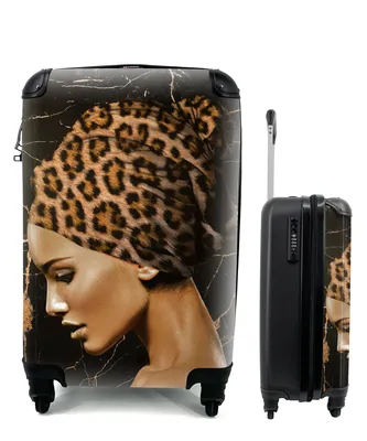Produktbild von MuchoWow® Koffer Handgepäck Trolley Rollkoffer Kleine Reisekoffer mit 4 Rollen - Frau - Tigerdruck - Abstrakt - Cabin Size < 55x40x23 cm & 55x40x20 cm - Fotokoffer - Kabinenkoffer - Boardgepäck - Reise-Box - Reisekoffer - Reisegepäck - Koffer mit Bild - Trolley für Kinder