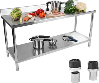 Zdjęcie produktu dla Stół do kuchni blat roboczy ze stali nierdzewnej z rantem i dolną półką 180x60cm