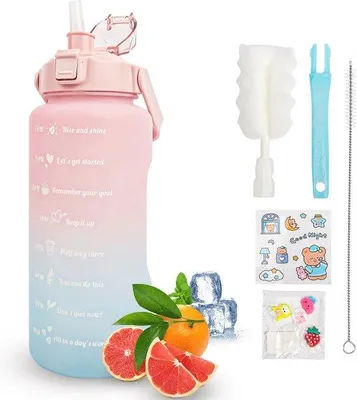 Immagine prodotto di Borraccia sportiva da 2 litri senza BPA con cannuccia e indicatore del tempo - A tenuta stagna e ideale per lo sport e i viaggi