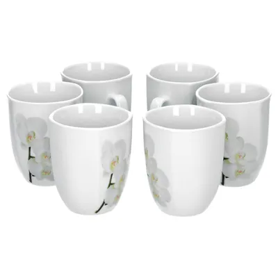 Produktbild von Van Well Vanda weiße Orchidee 6er Set Kaffeebecher, 330 ml, H 10,3 cm, Kaffeetasse, Blumendekor, edles Marken-Porzellan