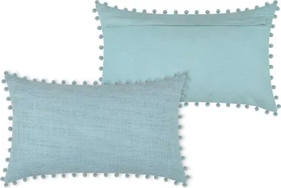 Immagine prodotto di STOF | Cuscino per divano - Cuscino decorativo - SANCHEZ - 30x50 cm - Blu - Con pompon - Eleganza e comfort - 1 pezzo