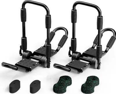 Image de Wiltec Lot 2 pièces Porte-kayak Galerie de toit Pliable - en Forme de J - capacité de charge max. 68 kg - en Aluminium - Support de Kayak Canoë avec Sangles de fixation