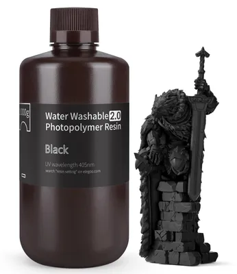 Produktbild von ELEGOO Upgraded 405nm Wasser Waschbares Resin 2.0, Schwarz 1000g – Schwarz 2.0
