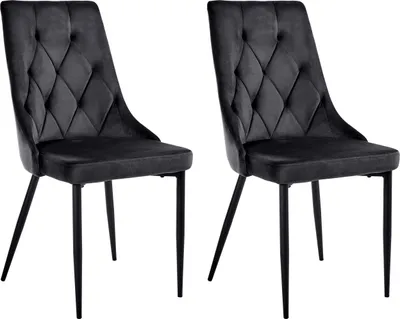 Produktbild von BELIANI Esszimmerstühle 2er Set Schwarz Samtstoff mit Schwarzen Beinen Ohne Armlehnen Modern Gesteppt Polsterstühle Esszimmer