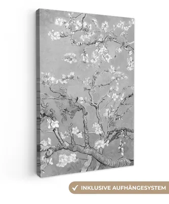 Obrázok produktu pre MuchoWow® - Plátno - Mandľový kvet - Umenie - Van Gogh - Sivá, Fototapeta, Dekorácie na stenu Obývacia izba obrázky, 40x60cm