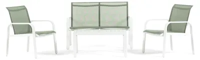 Image de Ensemble de salon de jardin de luxe comprenant un canapé 2 places, 2 fauteuils et une table d'appoint en aluminium et Textilene, robuste, pour terrasse, véranda ou espace extérieur - Ischia
