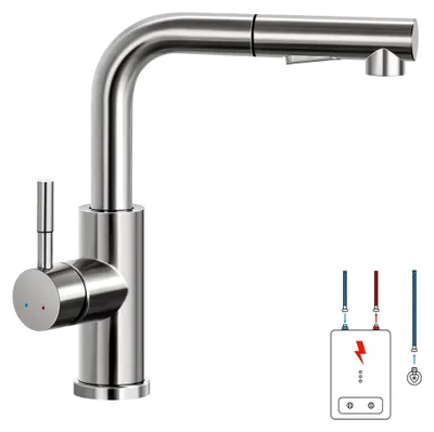 Produktbild von Niederdruck Wasserhahn für die Küche, Küchenarmatur mit ausziehbarer Brause für Boiler oder Untertischgeräte