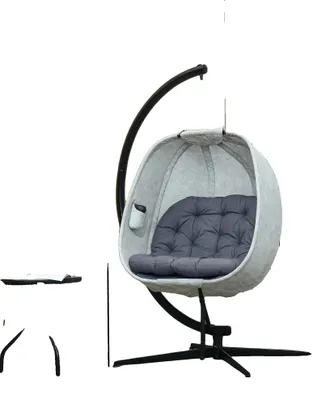 Zdjęcie produktu dla Wiszące krzesło, składana konstrukcja, pluszowe poduszki, szare