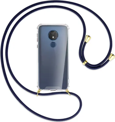 Produktbild von Handykette Backcover-Schutzhülle mit Band (Metall goldfarben) für Motorola Moto G7 Power - dunkelblau