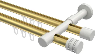Produktbild von Interdeco Innenlaufstange / Gardinenstange mit Innenlauf Messing-Optik / Weiß, Typ Prestige Estana (Glitzerkappe), 20 mm Ø 2-läufig, 540 cm