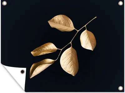 Produktbild von MuchoWow® 40x30 cm Outdoor-Poster Gartendeko Sichtschutz Garten Poster für den Garten  Blätter - Zweig - Gold - Luxus