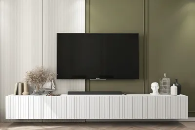 Produktbild von TV-Wandschrank TV-Schrank Glamour Elpis Modern Lindner Möbel 300cm x 37,5cm x 36,5cm Farbe: Weiß matt- Italienische Tiefmattfolie