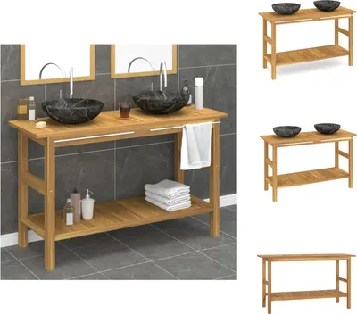 Image de vidaXL Lavabo avec vasque en marbre noir teck massif - lavabos de salle de bains