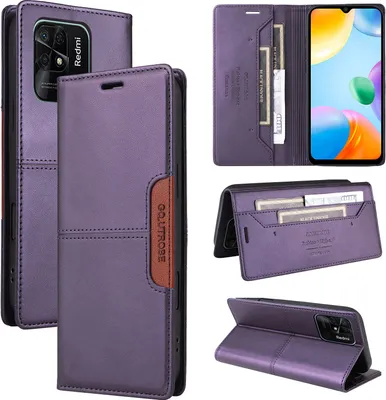 Produktbild von Handyhülle für Xiaomi Redmi 10C Hülle, Leder Flip Wallet Kartenfach Stand Schutzhülle Lila