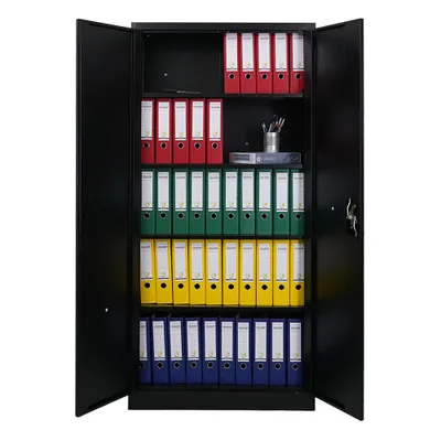 Produktbild von Flügeltürenschrank ELEPHANT mit 2 Türen, abschließbar | HxBxT 180x80x40cm | 4 Ebenen | Stahl mit Pulverbeschichtung | Schwarz | Spind Aktenschrank Metallschrank Werkstattschrank Mehrzweckschrank