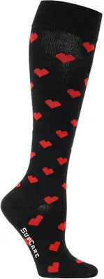 Produktbild von SupCare Kniestützstrumpf schwarz mit roten Herzen Gr. 34-36