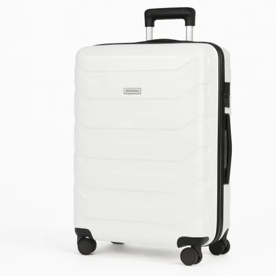 A white suitcase on a white background.