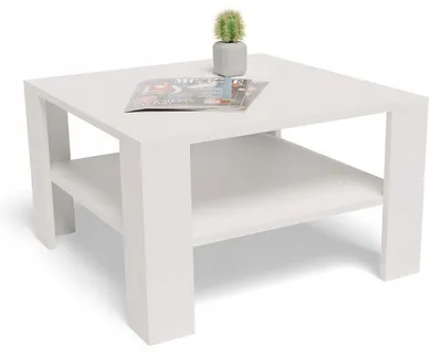 Produktbild von MATKAM Elegante Couchtisch 68x68 cm NIEDRIG EX3, Minimalistisches Design, ideal für Wohn- und Arbeitsräume, einfache Montage (Weiß)