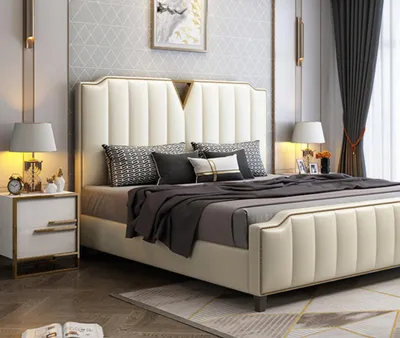 Produktbild von Designer Bett 180x200 Leder Hotel Metall Betten Doppel Schlaf Zimmer Luxus Ehe