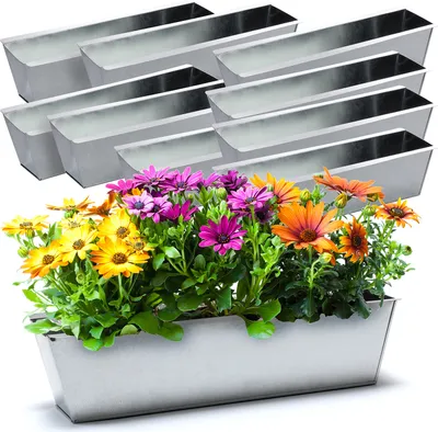 Produktbild von BigDean 10er Set Zink Paletten Blumenkästen - Einsatz 38cm groß silber - aus Metall verzinkt - Zinkkasten Pflanzkasten Balkonkasten Blumentopf