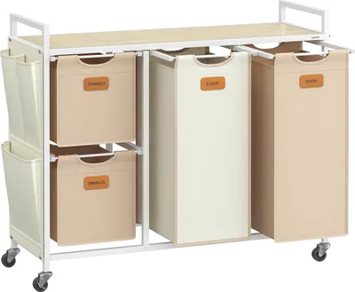 Produktbild von Wäschekorb mit 4 Fächern, Naturbeige-Kamelbraun-Cremeweiß
