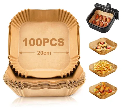 Bakpapier für Heißluftfritteuse, 100 Stück, 20 cm, quadratisch