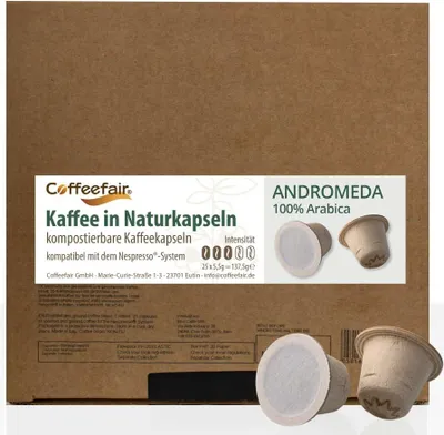 Produktbild von Coffeefair Naturkapseln Andromeda 25 Stk, kompostierbare Kaffeekapseln, kompatibel mit Nespresso®