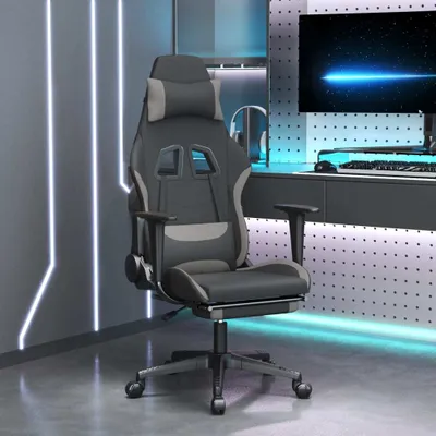 Produktbild von Gaming-Stuhl mit Massage & Fußstütze Schwarz und Hellgrau Stoff 345502