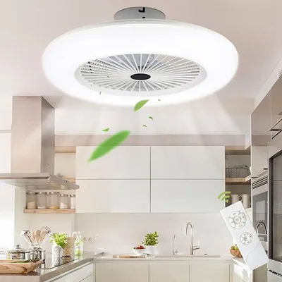 Zdjęcie produktu dla Nowoczesna lampa sufitowa LED z wentylatorem – 60 cm, wentylator sufitowy z oświetleniem, wentylator sufitowy z lampą, 6 stopni wentylacji, płynna regulacja jasności, sterowanie za pomocą aplikacji i pilota