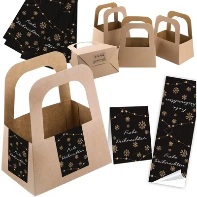 Produktbild von 5 kleine Geschenkschachteln + 10 schwarz goldene Weihnachtsaufkleber