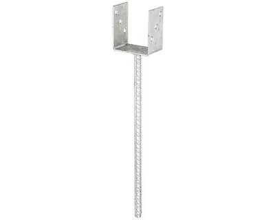 Image de Alberts 212711 Support de poteau en U | avec ancrage pour béton en acier strié | galvanisé à chaud | largeur intérieure 121 mm | longueur ancrage pour béton 400 mm