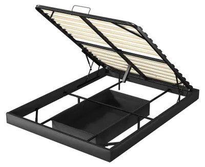 Obrázek produktu pro Manželská postel – rám 160 × 200 cm – s úložným prostorem – čalounění zPolyuretan– s roštem – moderní design – černá