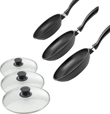 Image de Set de 3 poêles 20, 24 et 28 cm et 3 couvercles sans PFAS Elo Alucast