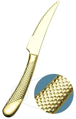 Image de Ensemble de 6 couteaux à steak, 23 cm, forgés, à motif martelé, finition champagne doré, en acier inoxydable à haute teneur en carbone