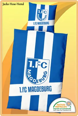 Produktbild von 1.FC Magdeburg Bettwäsche Baumwolle Logo FCM Einkaufbeutel Blau Weiß Gr 135x200cm