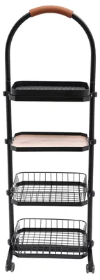 Immagine prodotto di Carrello stretto a 4 ripiani - Scaffale portaoggetti per cucina e bagno - Metallo 40x25x103 cm - 2 ripiani e 2 cestini - 4 rotelle, di cui 2 con freno - Nero
