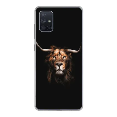 Produktbild von MuchoWow® Handyhülle Schutzhülle Hülle für Samsung Galaxy A71 Löwe - Horn - Schwarz Silikon Softcase Handy Hülle - Kartenbesitzer